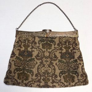 Vintage fabric metal frame accordion bag purse